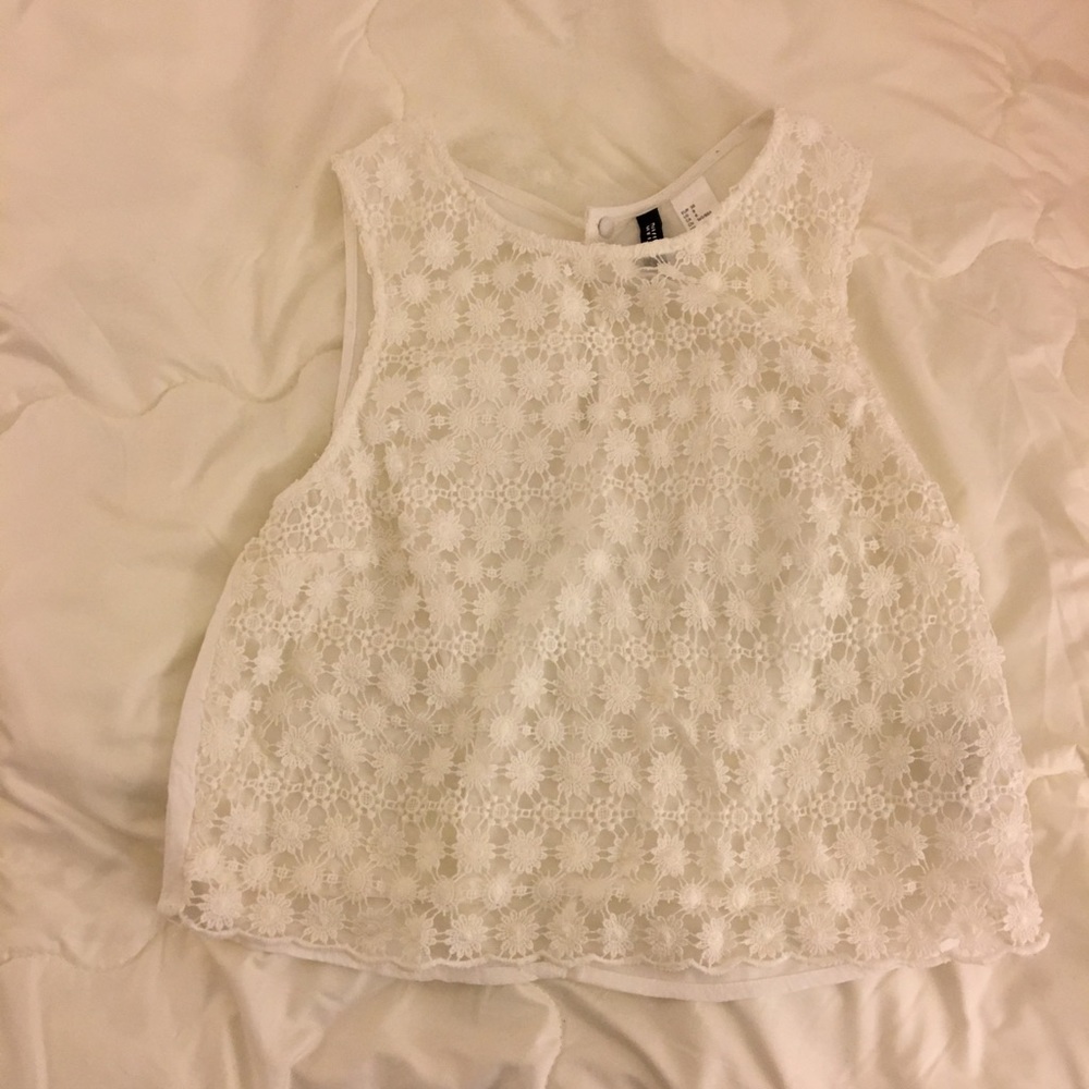 H&M white lace floral top